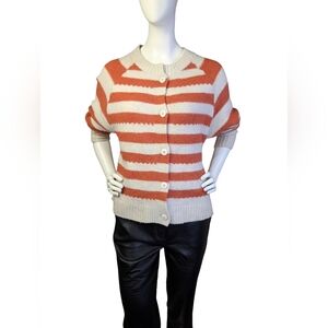 ICHI Scandi Girl Bright Striped Wool Blend Cardigan, Size Large